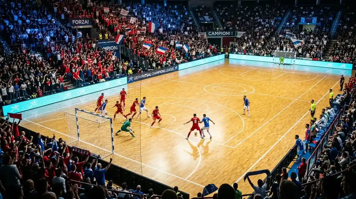 Arena gremita di tifosi durante una partita di UEFA Futsal Champions League